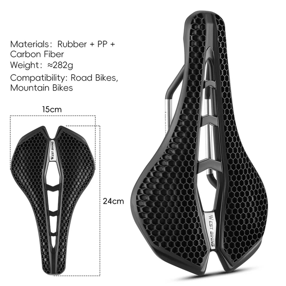 WEST BIKING YP0801258-A Bicycle Honeycomb Shock Absorbing Saddle Hollow Breathable Cycling Seat Cushion - Black - 6