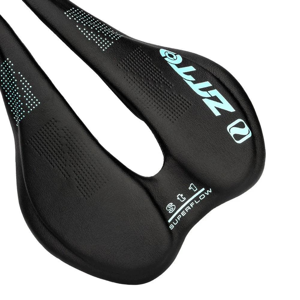 ZTTO ST1 Hollow Seat Cushion Breathable Microfiber Leather Mountain Road Bike Saddle - Black / Blue - 6