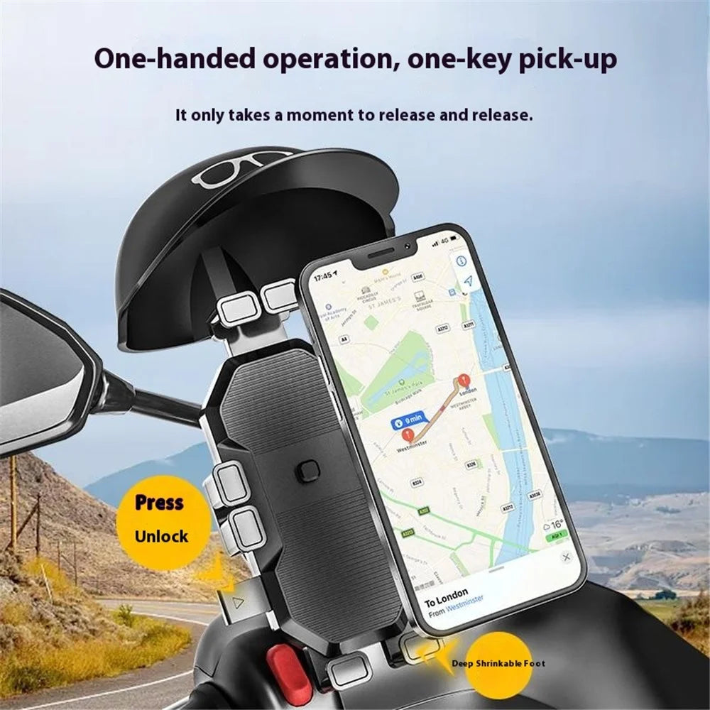 HL-M28 Nylon+ABS Motorcycle Phone Mount Holder Cell Phone Bike Holder with Helmet Shaped Sun Visor - For Handlebar - 3