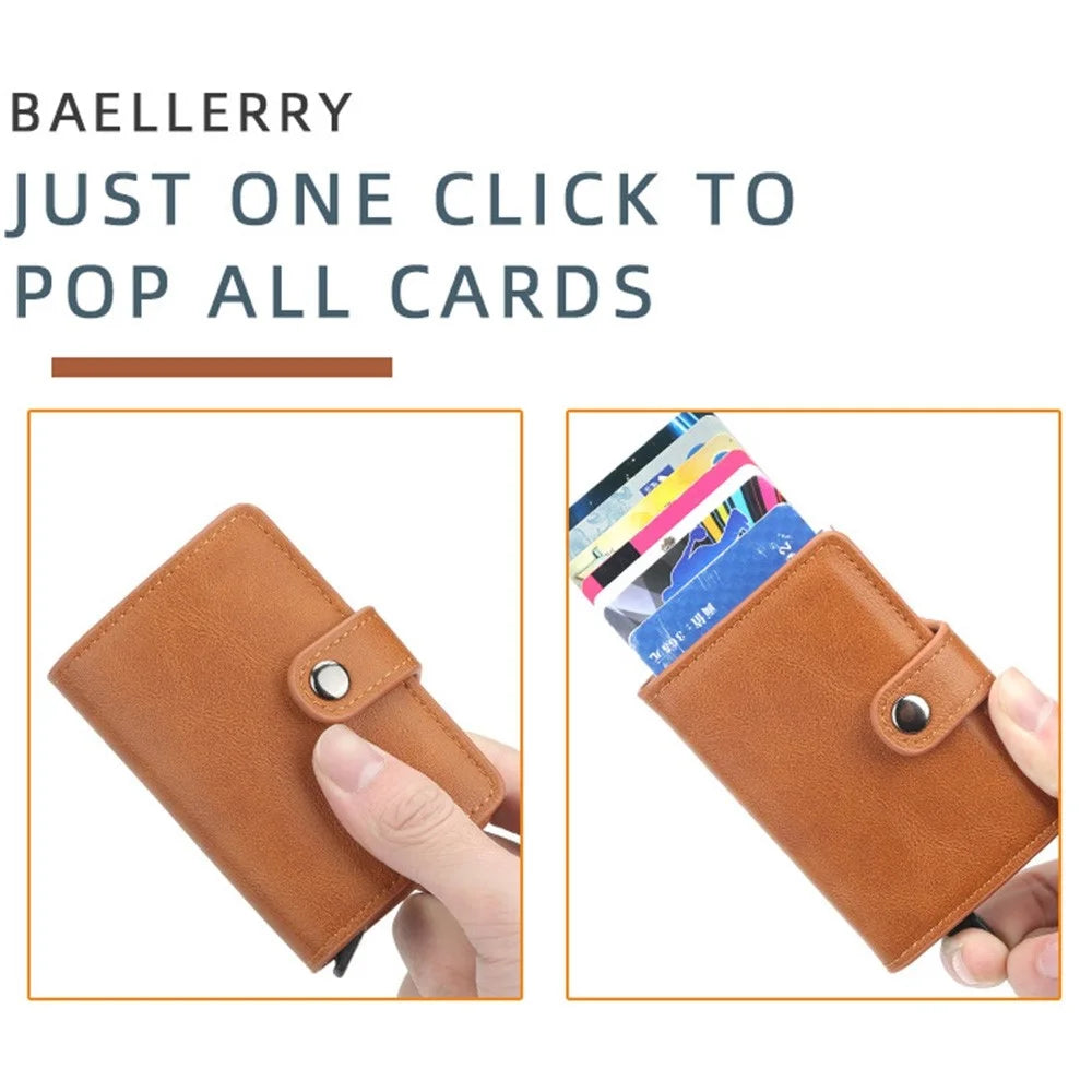 BAELLERRY K9122 Minimalist Pop Up Card Case PU Leather RFID Blocking Credit Card Holder Wallet - Coffee - 3