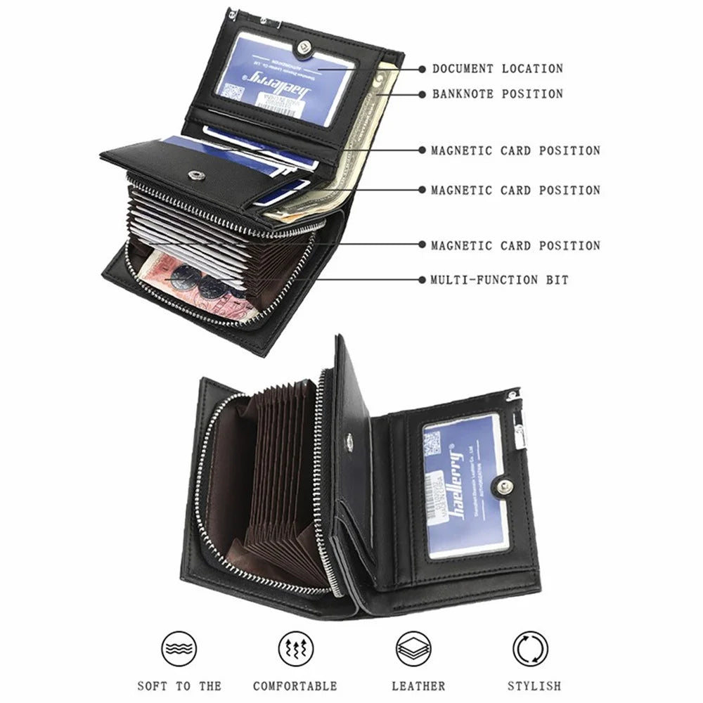 BAELLERRY 1102 Men Solid Color Short Wallet Zipper Pocket Design PU Leather Coin Cards Storage Bag - Black - 5