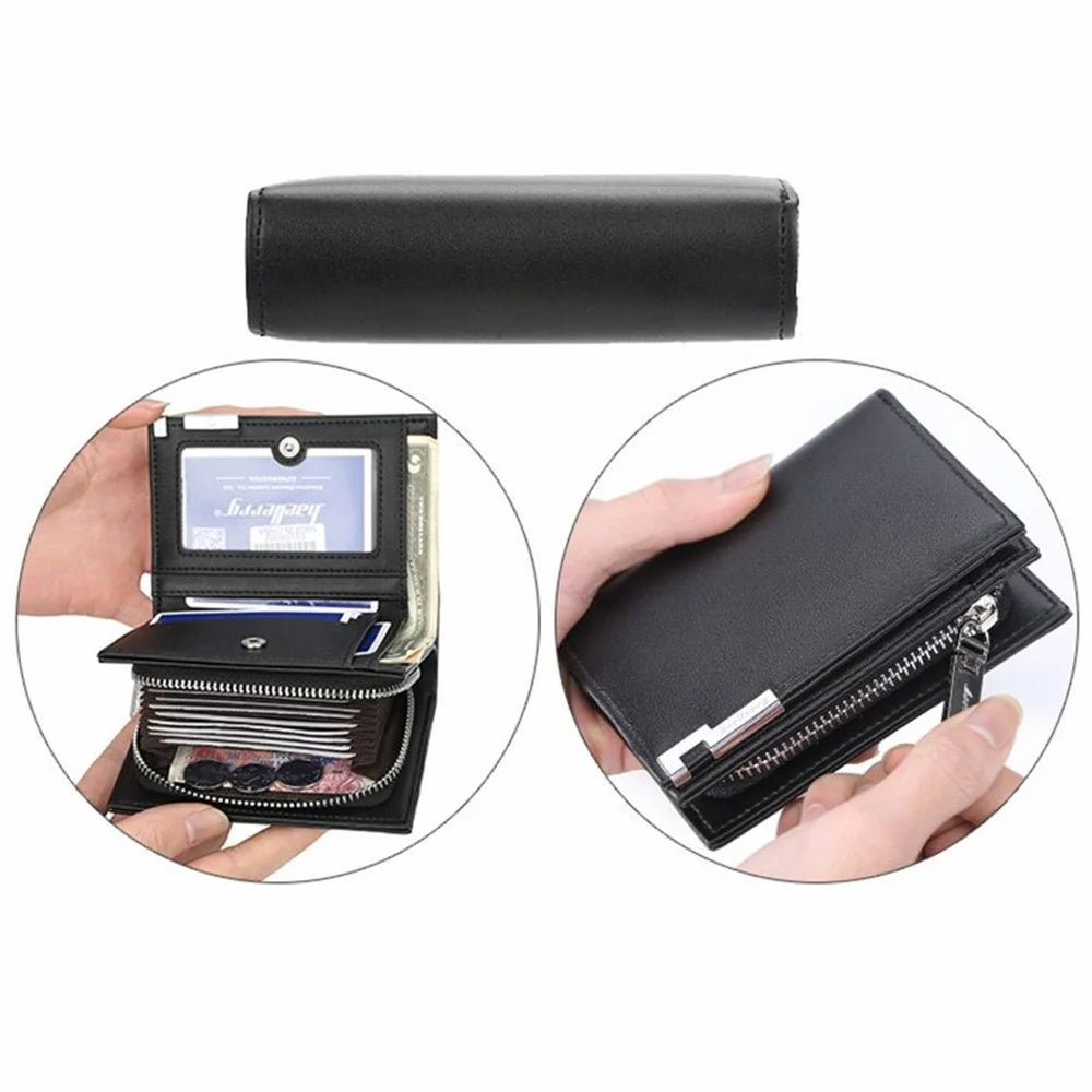 BAELLERRY 1102 Men Solid Color Short Wallet Zipper Pocket Design PU Leather Coin Cards Storage Bag - Black - 7