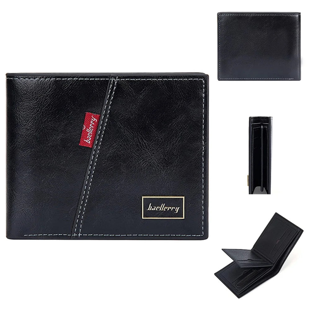 BAELLERRY D3042 Retro PU Leather Men Short Wallet Card Cash Coin Storage Bag - Black - 1