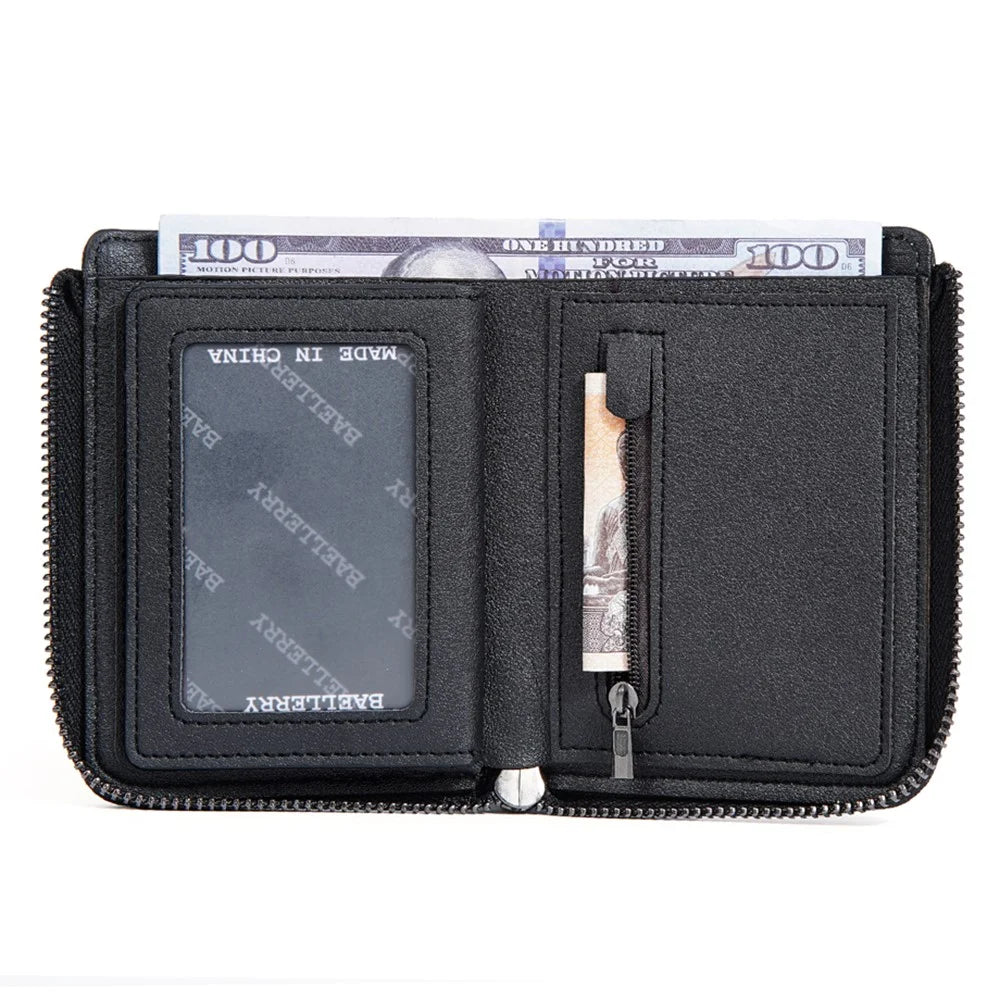 BAELLERRY D3047 Business Men Short Wallet RFID Blocking PU Leather Zipper Purse - Black - 6