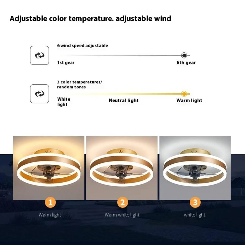 50cm 220V 6-Speed Nordic Ceiling Fan Light with Remote Control for Living Room / Bedroom / Dining Room - Gold - 7