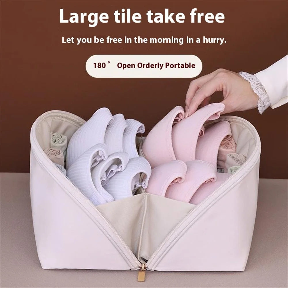 1004 Travel Portable Underwear Storage Bag Dormitory Home Underwear Socks Bra Storage Bag - Beige / With Letters - 4