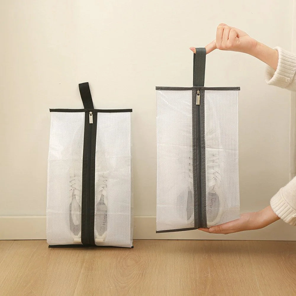 Dustproof Shoes Storage Bag with Zipper See Through PVC Waterproof Sneakers Organizer - Grey Edge - 2