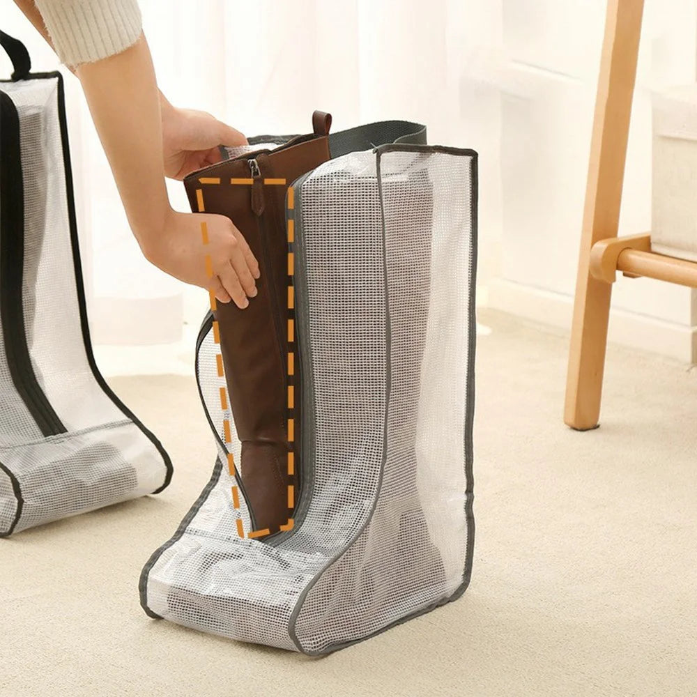 Dustproof Shoes Storage Bag with Zipper See Through PVC Waterproof Thigh Boots Organizer - Grey Edge - 3