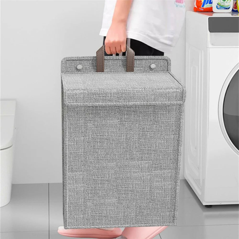 Collapsible Laundry Hamper for Bathroom Clothes Basket Wall Mounted Laundry Baskets (Size: L) - Grey - 5