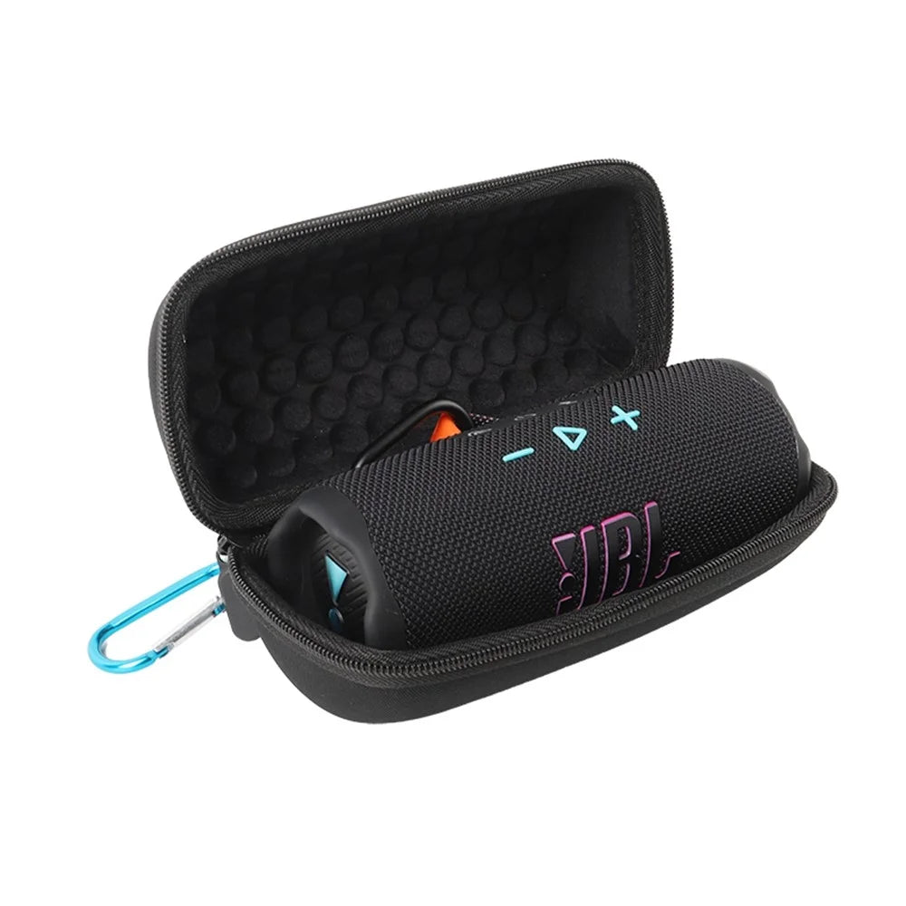 For JBL Flip 7 Speaker Case EVA Shockproof Storage Bag with Handle Strap / Shoulder Strap / Carabiner - Black - 6