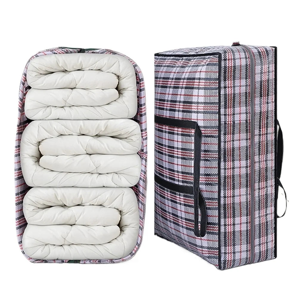 Size L Moisture Proof Grid Pattern Quilt Storage Bag for Moving Clothes Bedding Organization, 70 x 50 x 23cm - Black - 3