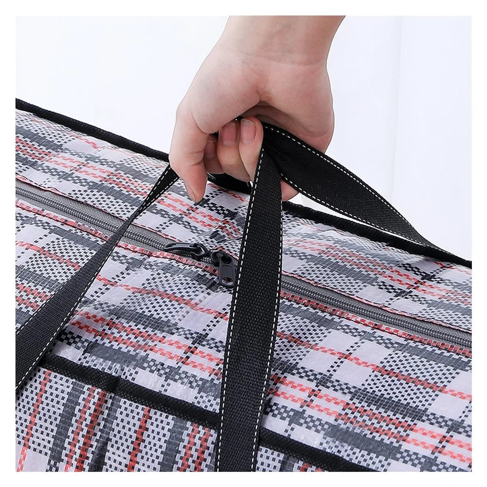Size L Moisture Proof Grid Pattern Quilt Storage Bag for Moving Clothes Bedding Organization, 70 x 50 x 23cm - Black - 5