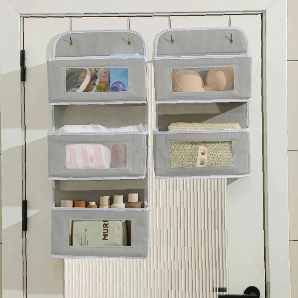 Over Door Hanging Organizer 3 Tier Storage Bag with Clear Window Fabric Holder for Toys Miscellaneous Items - Yellow - 3