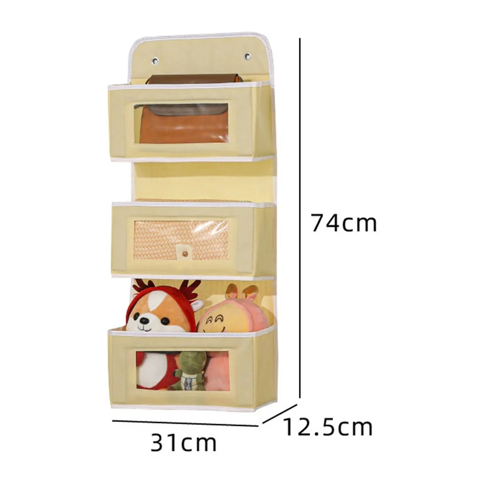 Over Door Hanging Organizer 3 Tier Storage Bag with Clear Window Fabric Holder for Toys Miscellaneous Items - Yellow - 6