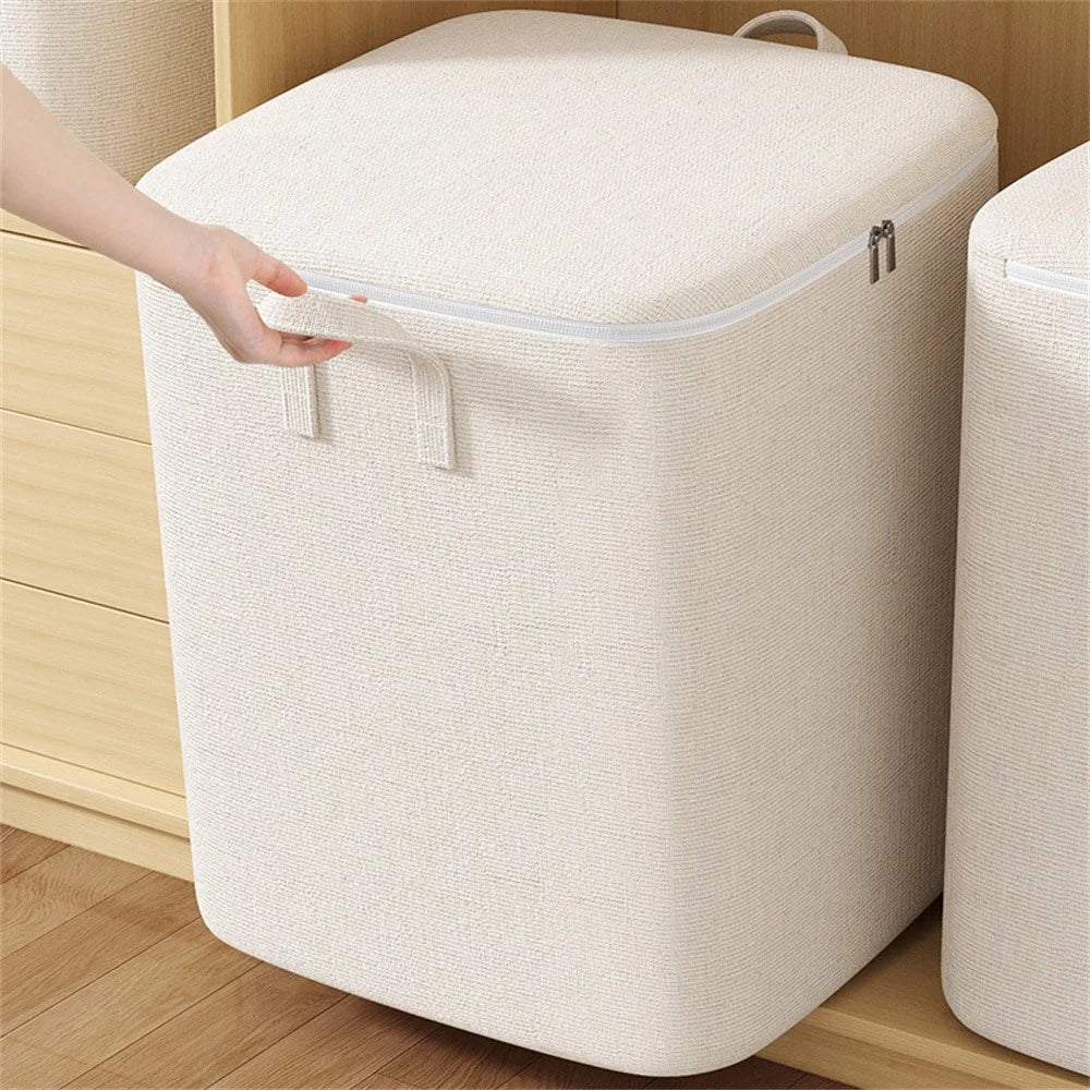 50 x 50 x 60cm Large Zippered Cotton Linen Storage Bag for Bedding Clothes Organizer Pouch - 3
