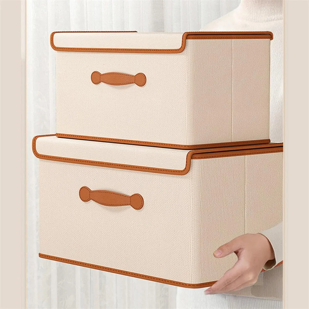 45 x 35 x 25cm Folding Storage Box with Lid Non-Woven Fabric Clothes Organizer, Beige - 7