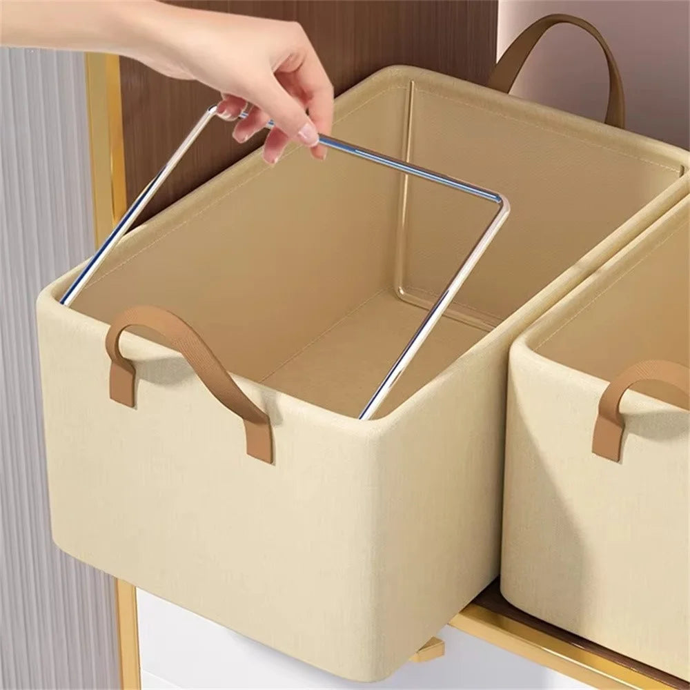 Household Non Woven Fabric Clothes Organizer Pants Storage Box Cabinet Drawer Organizer with Dual Handles - Beige - 4