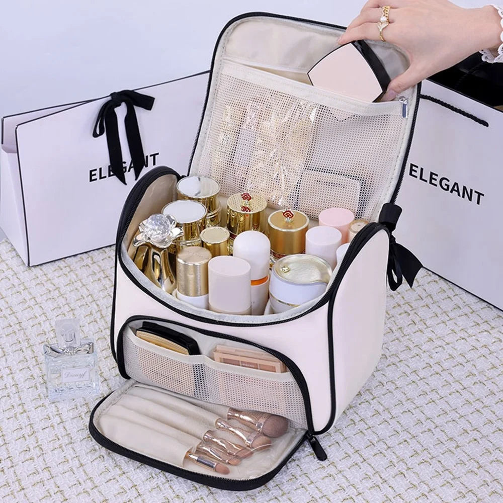 8090 PU Leather Travel Makeup Storage Bag Large Capacity Cosmetic Case Portable Skincare Organizer - White - 4