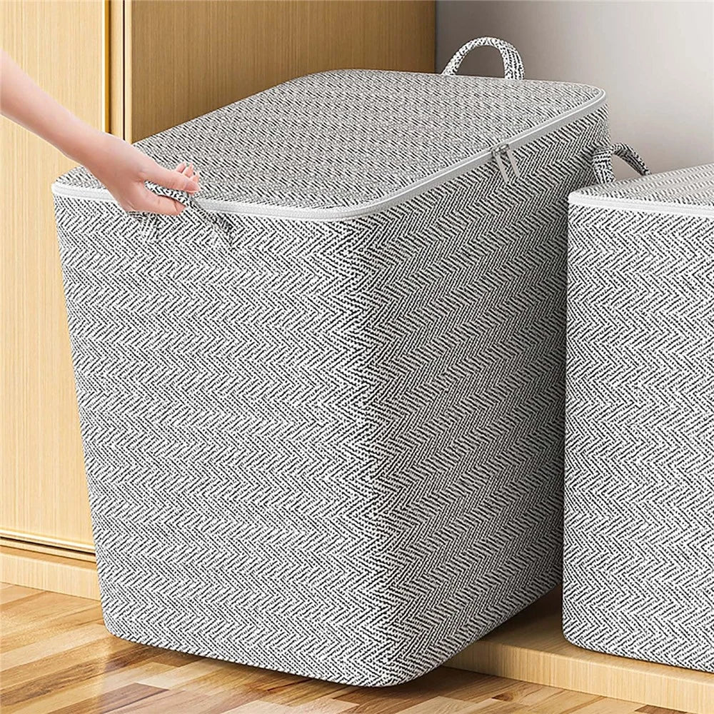 150L Large Capacity Storage Bag Foldable Clothes Quilt Organizer Moving Bag with Reinforced Handles and Dual Zippers (56×45×56cm) - 2