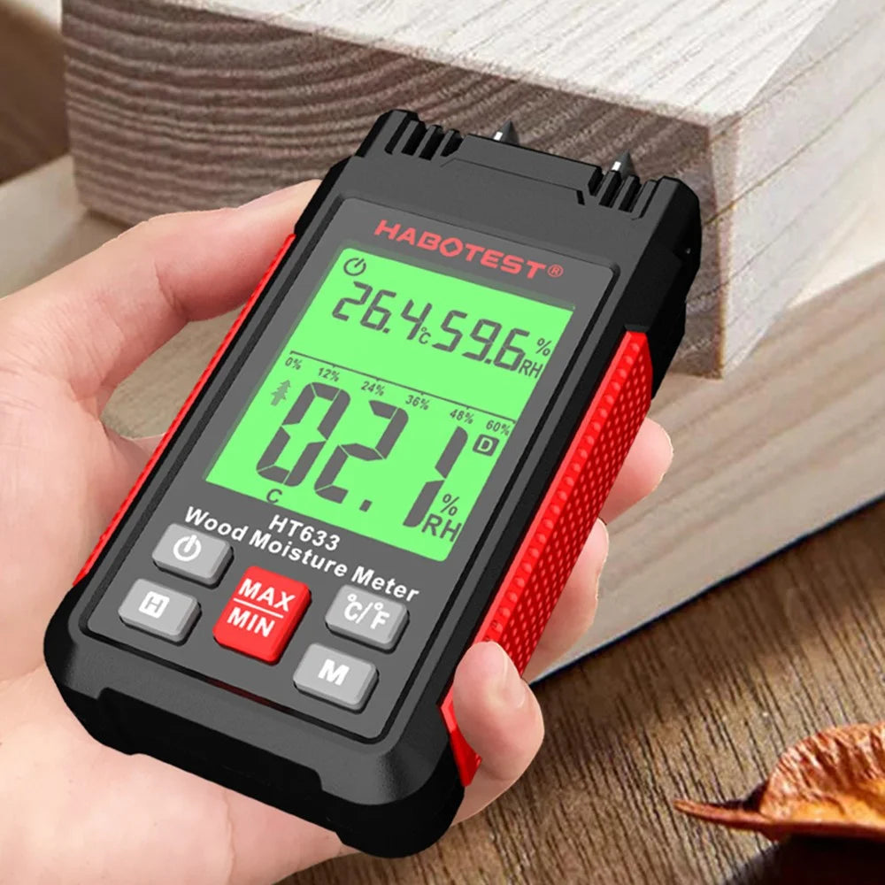 HABOTEST HT633 Probe Type Wood Moisture Meter 7 Materials Detection Temperature Humidity Tester (without Battery) - Black - 4