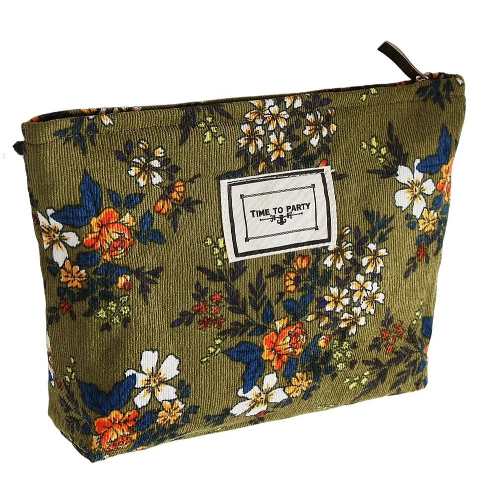 Large Size 20x17x5cm Embossed Floral Makeup Bag Portable Travel Toiletry Organizer Cosmetic Pouch - Green / Flower - 1