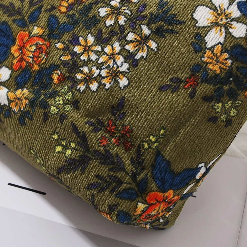 Large Size 20x17x5cm Embossed Floral Makeup Bag Portable Travel Toiletry Organizer Cosmetic Pouch - Green / Flower - 4