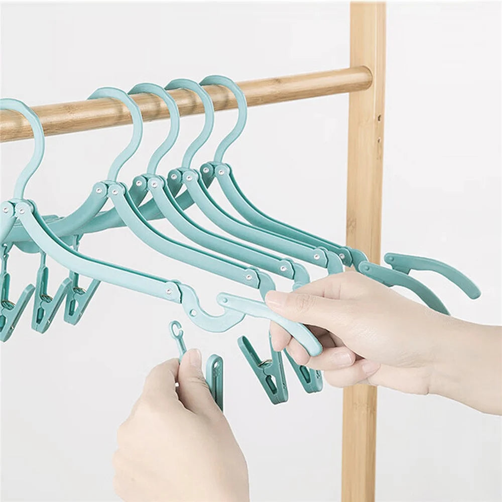 Foldable Travel Clothes Clip Hanger Kit with Storage Bag Hangers Clips Storage Bag Set for Travel Hotel - Blue - 2