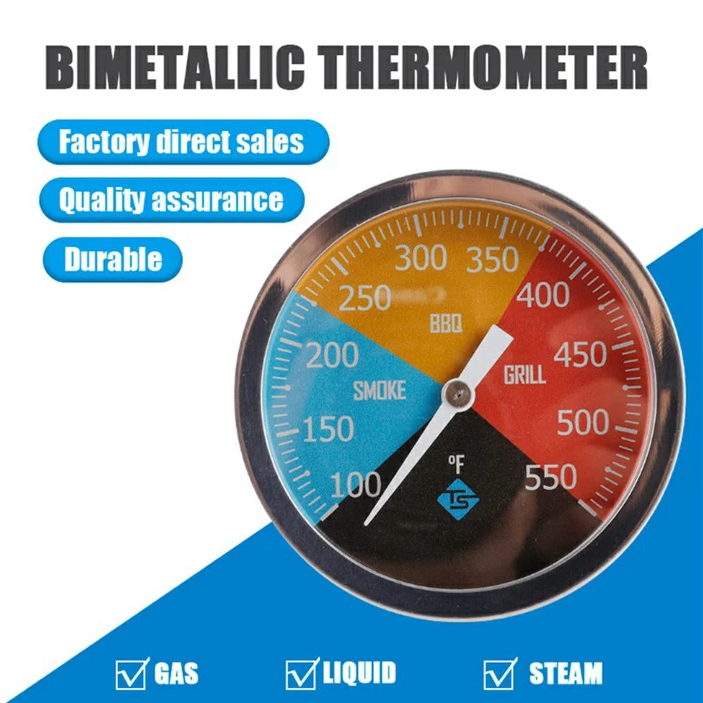 TS-BX65 Bimetallic Thermometer 100-550 Degree Fahrenheit Axial Mount BBQ Grill Oven Temperature Gauge - 3