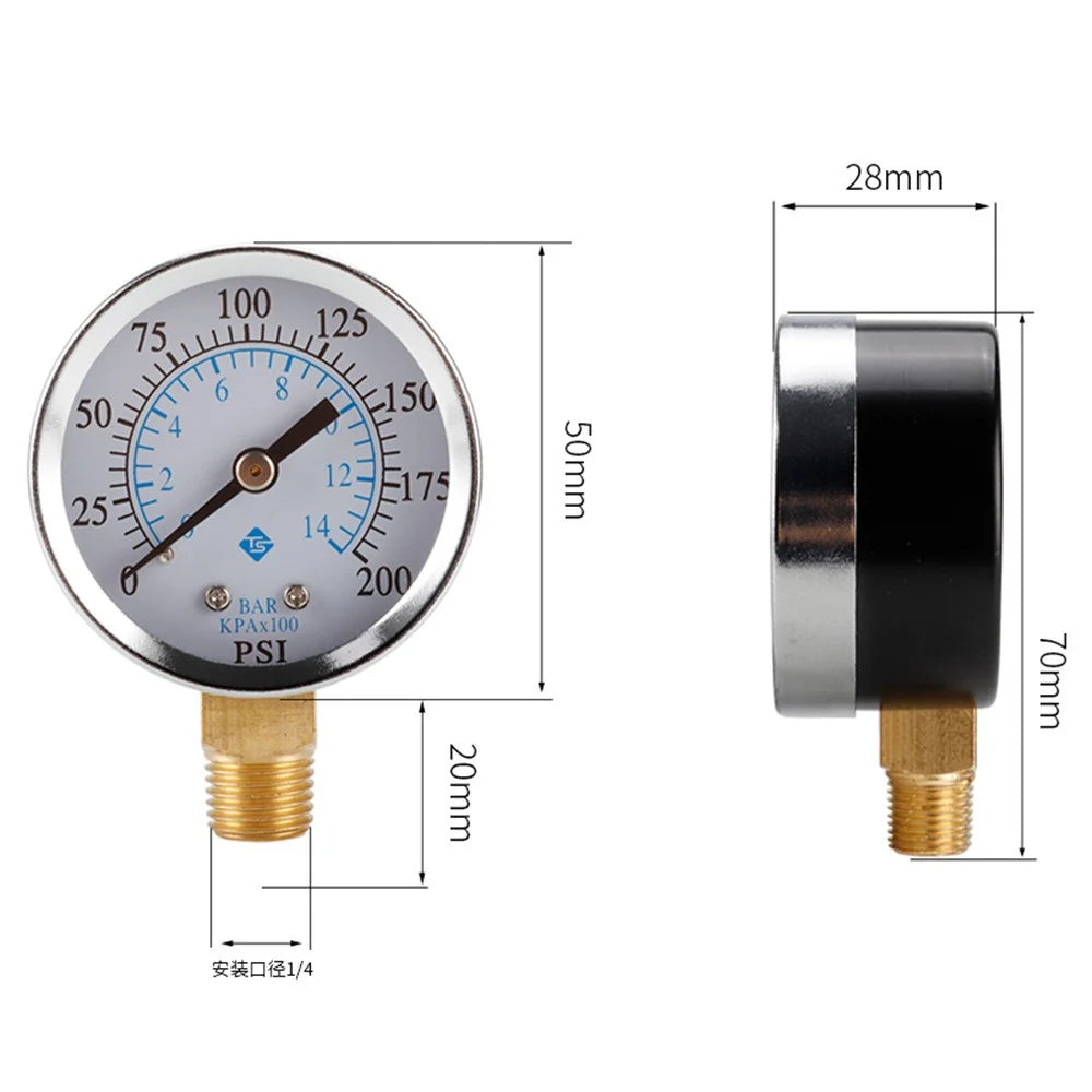 TS-50-14 Pressure Gauge 50mm Dial 0-200 PSI / 0-14 Bar 1 / 4 NPT Brass Thread for HVAC Refrigeration Water Oil System - 4