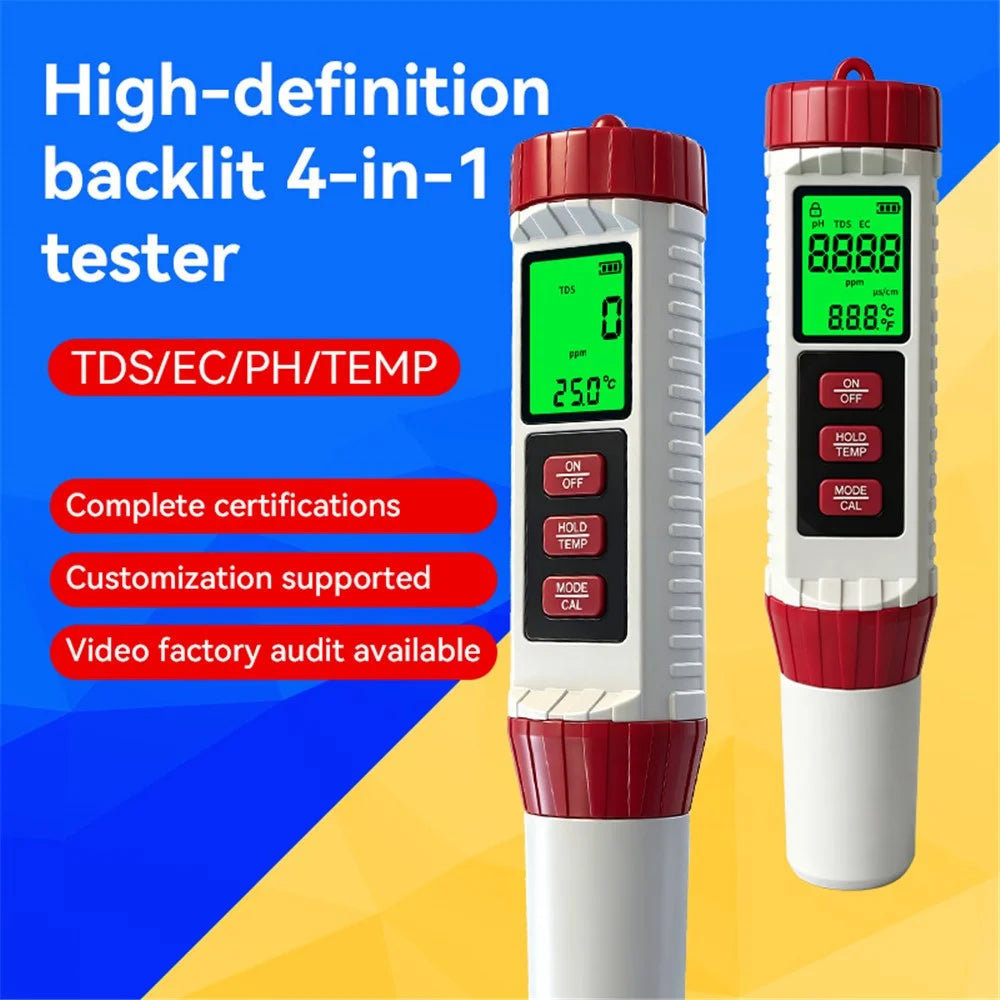 MF-X41 4 in 1 Water Quality Tester PH TDS EC Temperature Digital Meter for Pool Aquarium - 2
