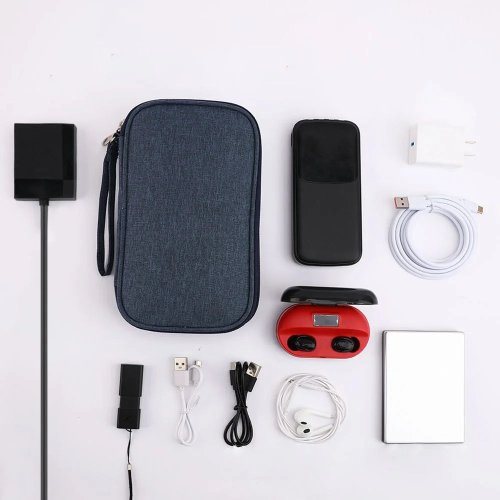 Travel Electronic Organizer Multi-functional Waterproof Electronics Accessories Case Double Layer Cord Storage Bag for Cables, Power Bank, USB Flash Drive - Navy Blue - 3