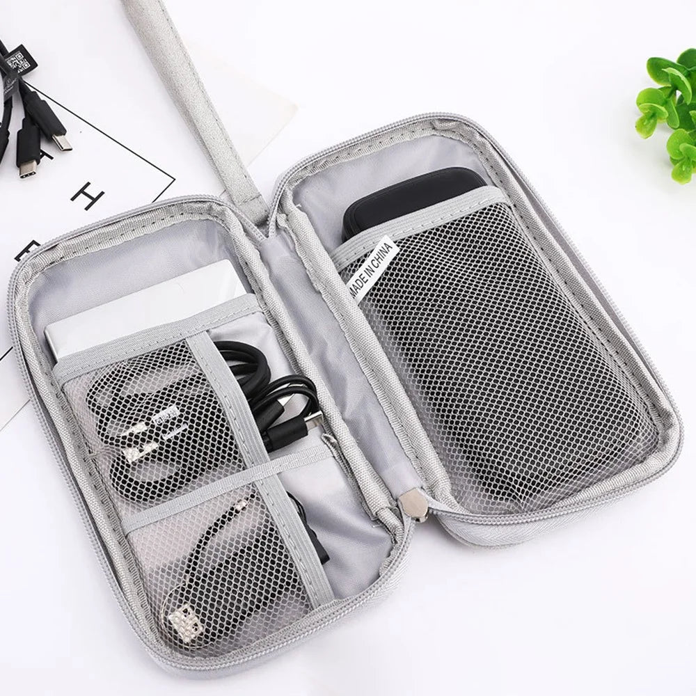 Travel Electronic Organizer Multi-functional Waterproof Electronics Accessories Case Double Layer Cord Storage Bag for Cables, Power Bank, USB Flash Drive - Navy Blue - 5