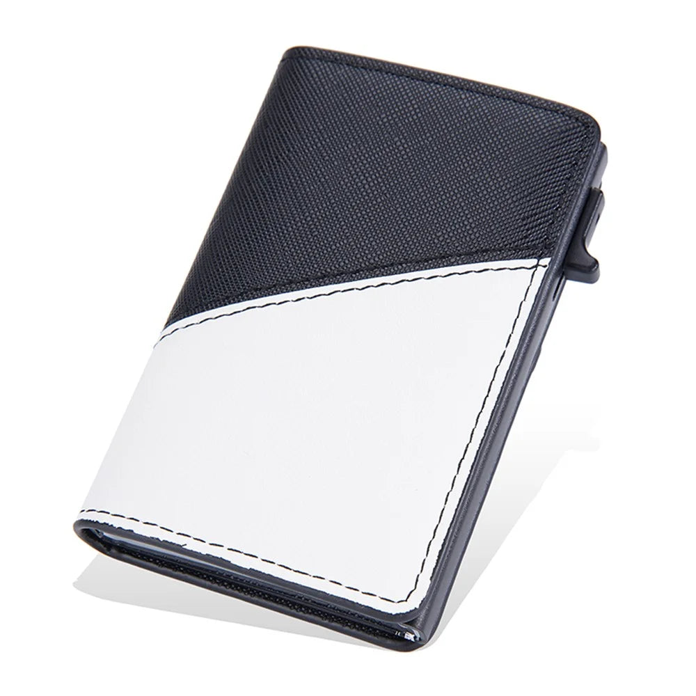 BAELLERRY K9220 Pop Up Card Holder PU Leather + Aluminum Alloy RFID Blocking Storage Bag Color Splicing Bank Card Case - Black - 4