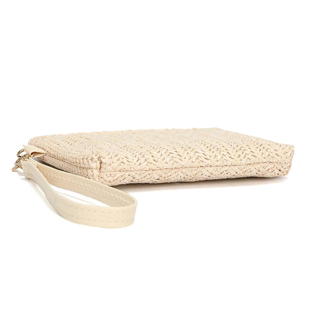 PE+PP Woven Texture Clutch Wrist Carrying Bag Cell Phone Pouch Handmade Bag Purse Wristlet Wallet - Beige - 5