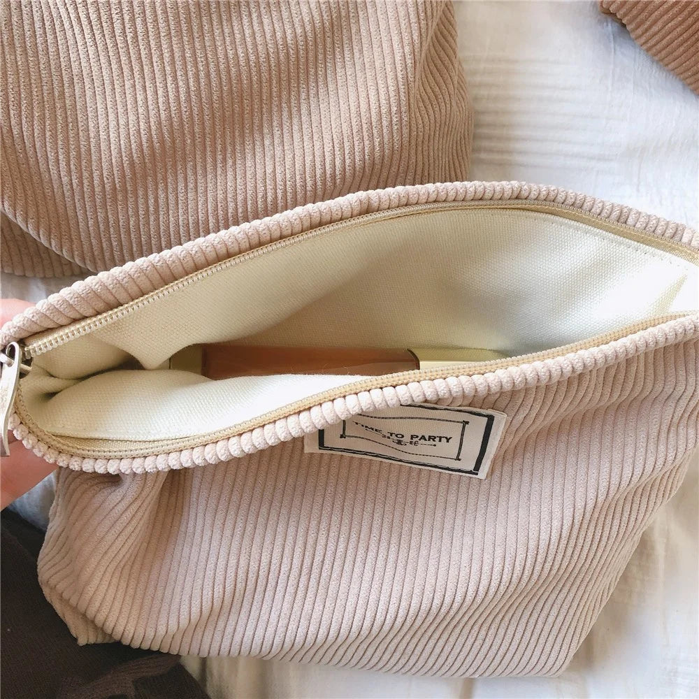 602 Corduroy Toiletries Purse Makeup Storage Pouch Cosmetic Organizer Bag Hand Carrying Pouch - Camel - 7