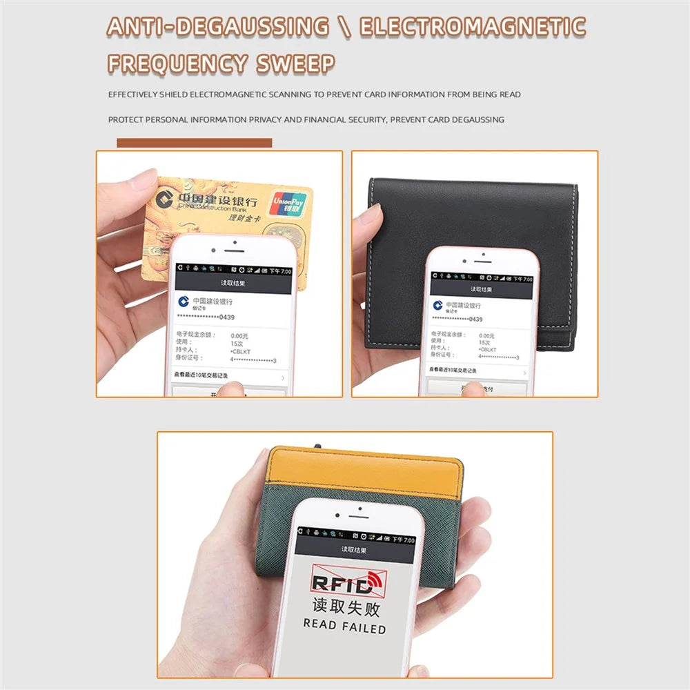 BAELLERRY K9221 Side Push Button Design Contrast Color Card Holder RFID Blocking PU Leather + Metal Credit Card Carrying Bag - Green - 7