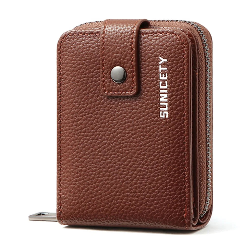SUNICETY Litchi Texture PU Leather Card Holder Pouch Compact Size Bank Card Driver's License Storage Bag Wallet for Men - Brown - 1