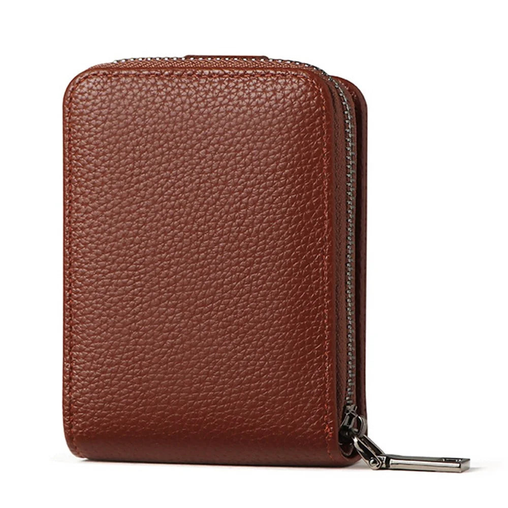 SUNICETY Litchi Texture PU Leather Card Holder Pouch Compact Size Bank Card Driver's License Storage Bag Wallet for Men - Brown - 2