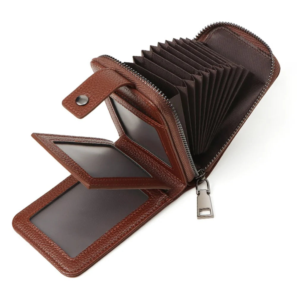SUNICETY Litchi Texture PU Leather Card Holder Pouch Compact Size Bank Card Driver's License Storage Bag Wallet for Men - Brown - 4