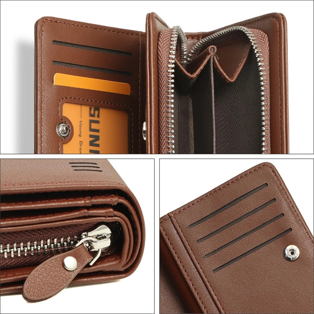 SUNICETY Business Style Wallet for Men, Anti-Scratch PU Leather RFID Blocking Cash Money Storage Pouch Card Carrying Bag with Multiple Card Slots - Coffee - 7
