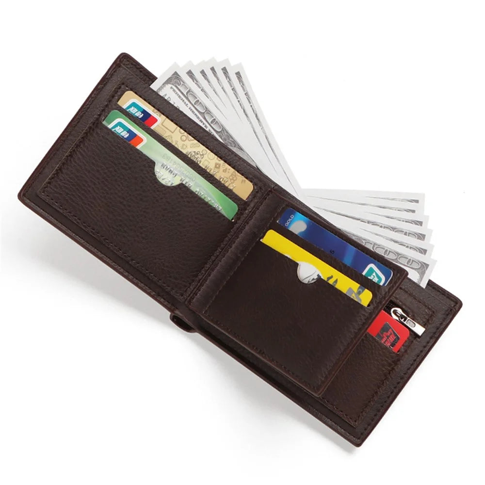 SUNICETY Men's Wallet RFID Blocking Card Storage Pouch Money Cash Coin Carrying Bag with Multiple Card Slots and Zipper Pocket - Coffee - 6