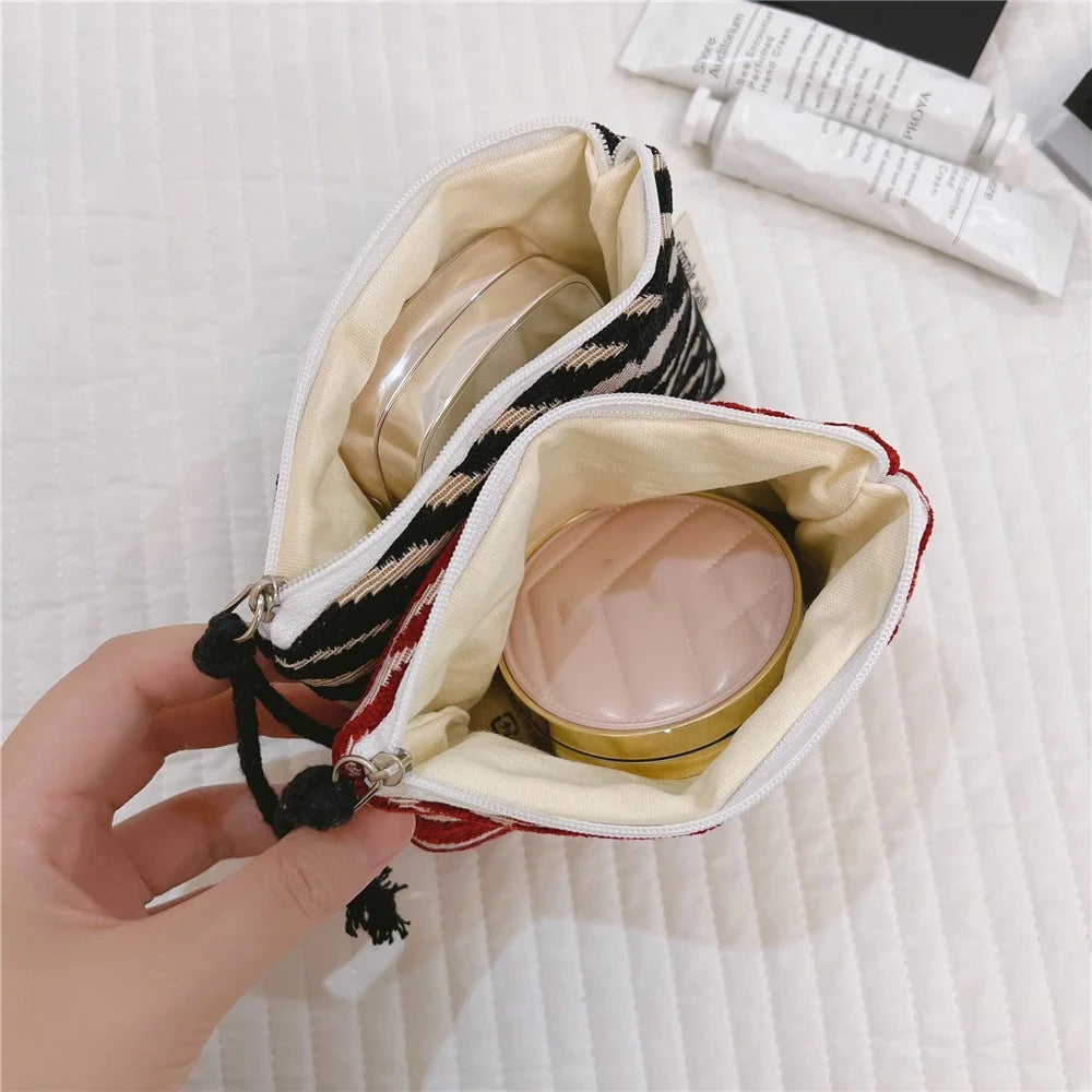 542 Canvas Coin Storage Bag Pouch Zipper Small Change Purse Card Key Holder Mini Wallet - Red Chenille - 6