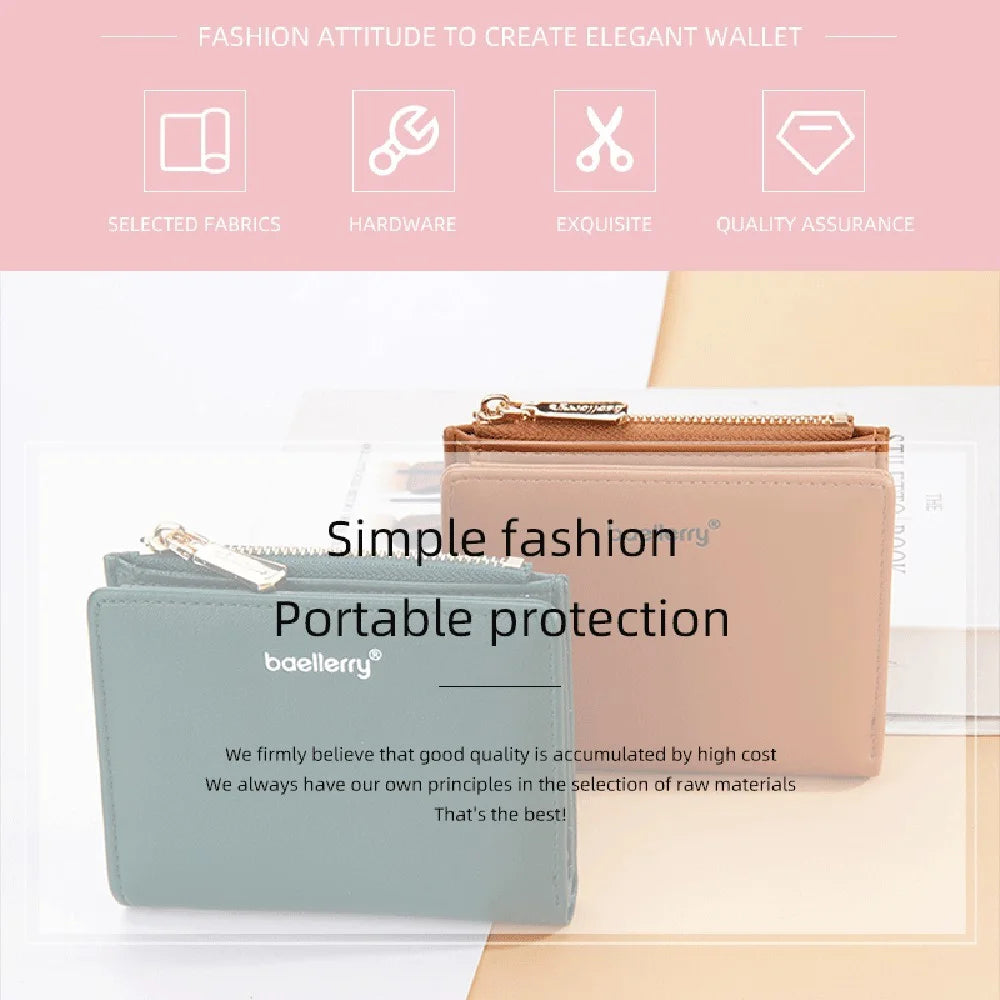 BAELLERRY N8113 Portable Bi-fold Coin Purse Zipper Pocket Design PU Leather Women Short Wallet - Red - 6