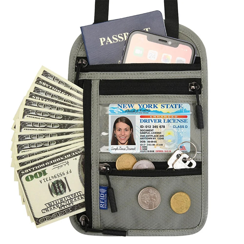 Neck-Mounted ID Card Holder Bag Patch Badge Holder Neck Lanyard Credit Card Organizer with RFID Blocking Function - Light Grey - 2