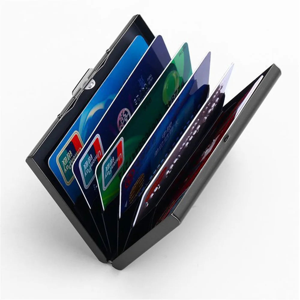 Card Holder Storage Office Solid Aluminum Alloy Credit Card Case Wallet Business Card Holder Box - Black - 3