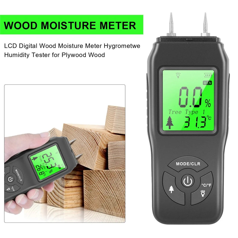 LCD Digital Wood Moisture Meter Hygrometer Humidity Tester for Plywood Wood - 7