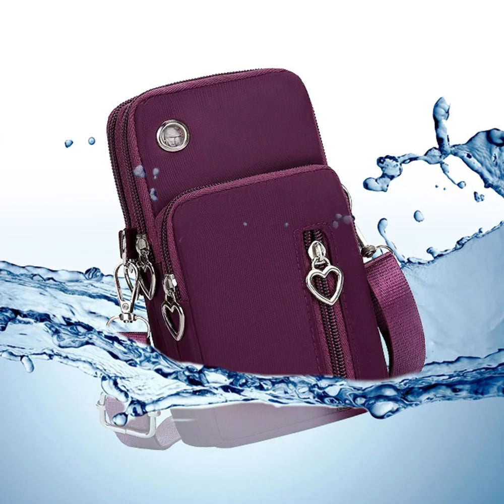 Oxford Cloth Crossbody Bag Phone Carrying Pouch Small Shoulder Bag Wrist Bag for Cash Money, Card, Key, Coin - Purple - 2