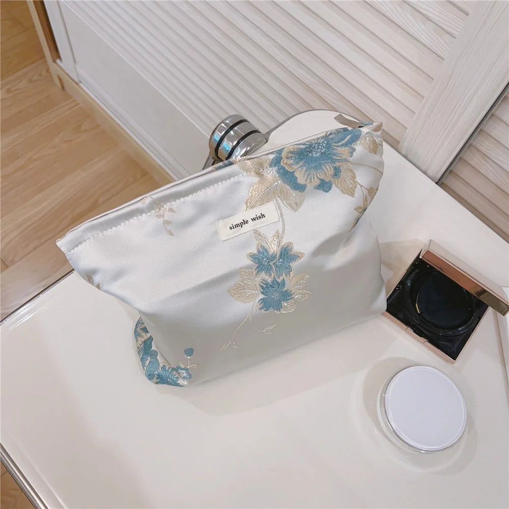 National Style Portable Makeup Bag Canvas Zipper Purse Cosmetic Pouch Organizer Bag for Traveling - Blue - 5