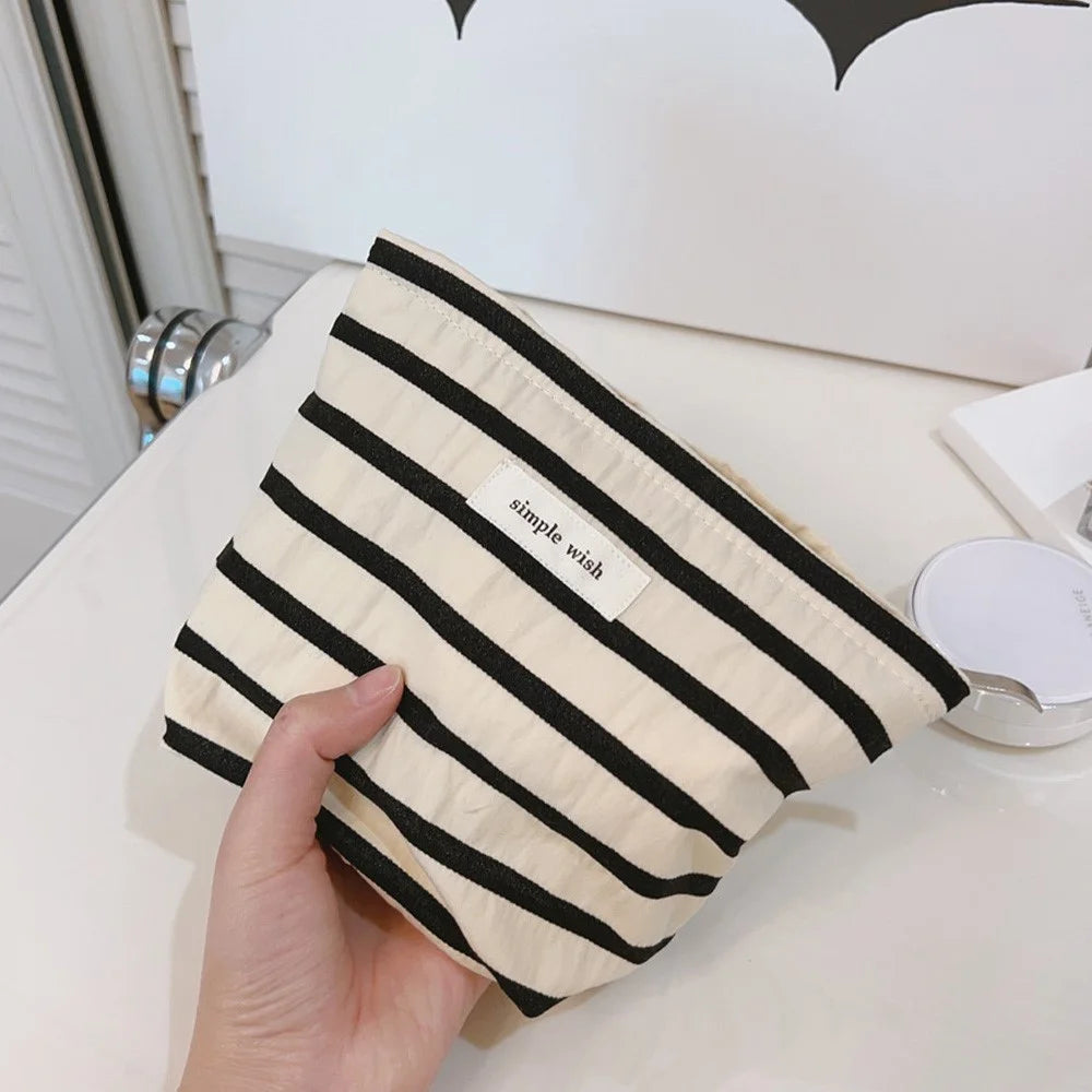 Makeup Bag Purse Zipper Cosmetic Pouch Large Travel Canvas Organizer Bag, Size: S - Black Stripe - 2
