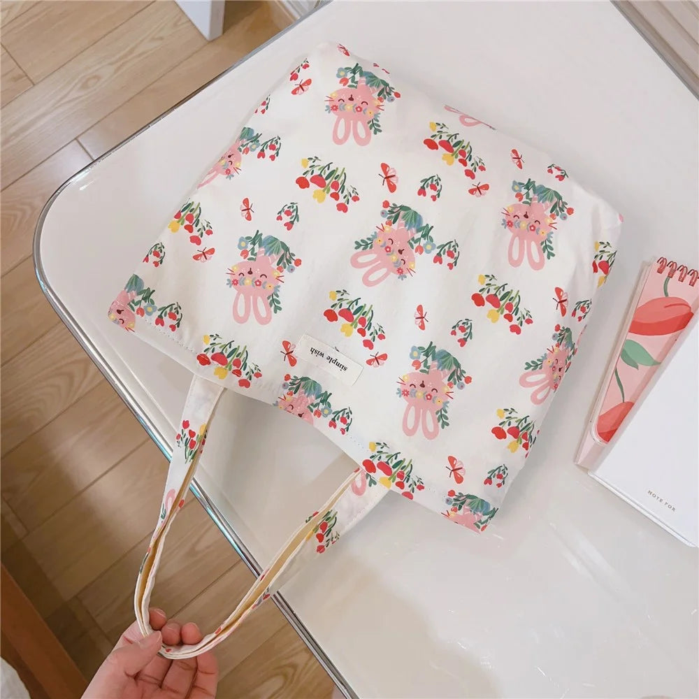 Cute Rabbit Printed Cotton Cloth Handbag Women Stylish Casual Tote Bag - Purple Rabbit - 6